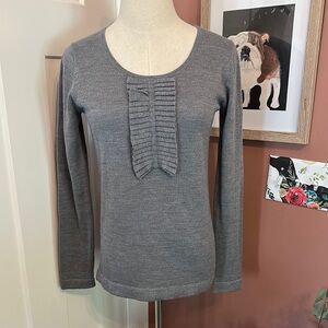 Lacoste women’s Devanlay gray ruffled placket crewneck S wool blend sweater